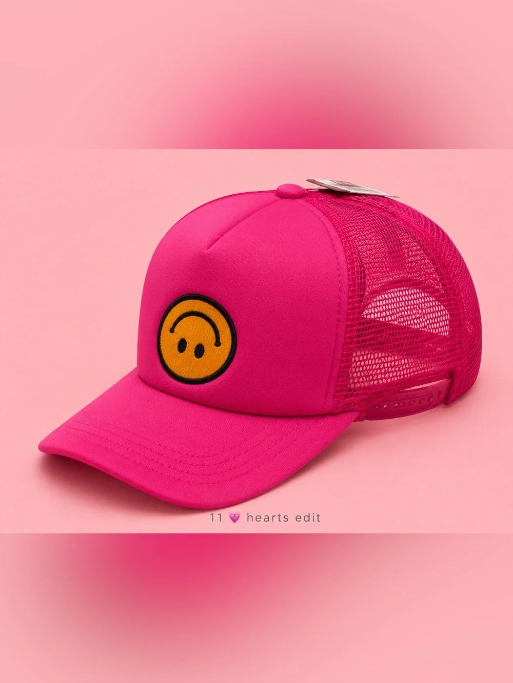 Fuchsia Barbie Pink Upside Down Smiley Face Foam Trucker Hat Snapback NWT